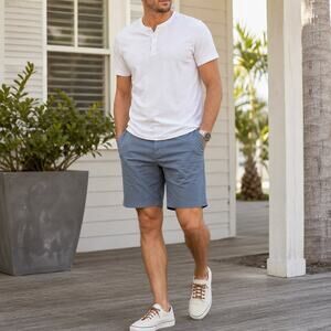 Original Penguin Men’s Blue Stretch Chino Shorts Size 36 Flat Front 10 Inseam